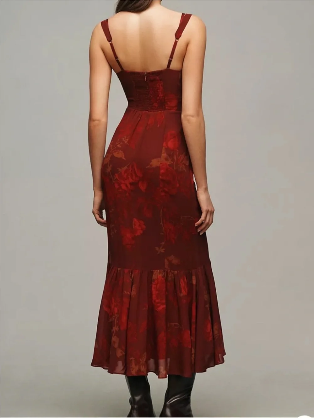 NWOT Reformation Iris Burgundy Wine Floral Whimsy Sz 12 Midi Dress - Picture 4 of 11